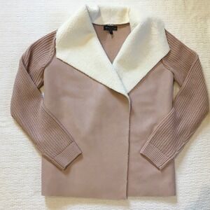 Sienna Sage Sweater Jacket Open Front Suede Cardigan Pink Cream Knit Cozy‎